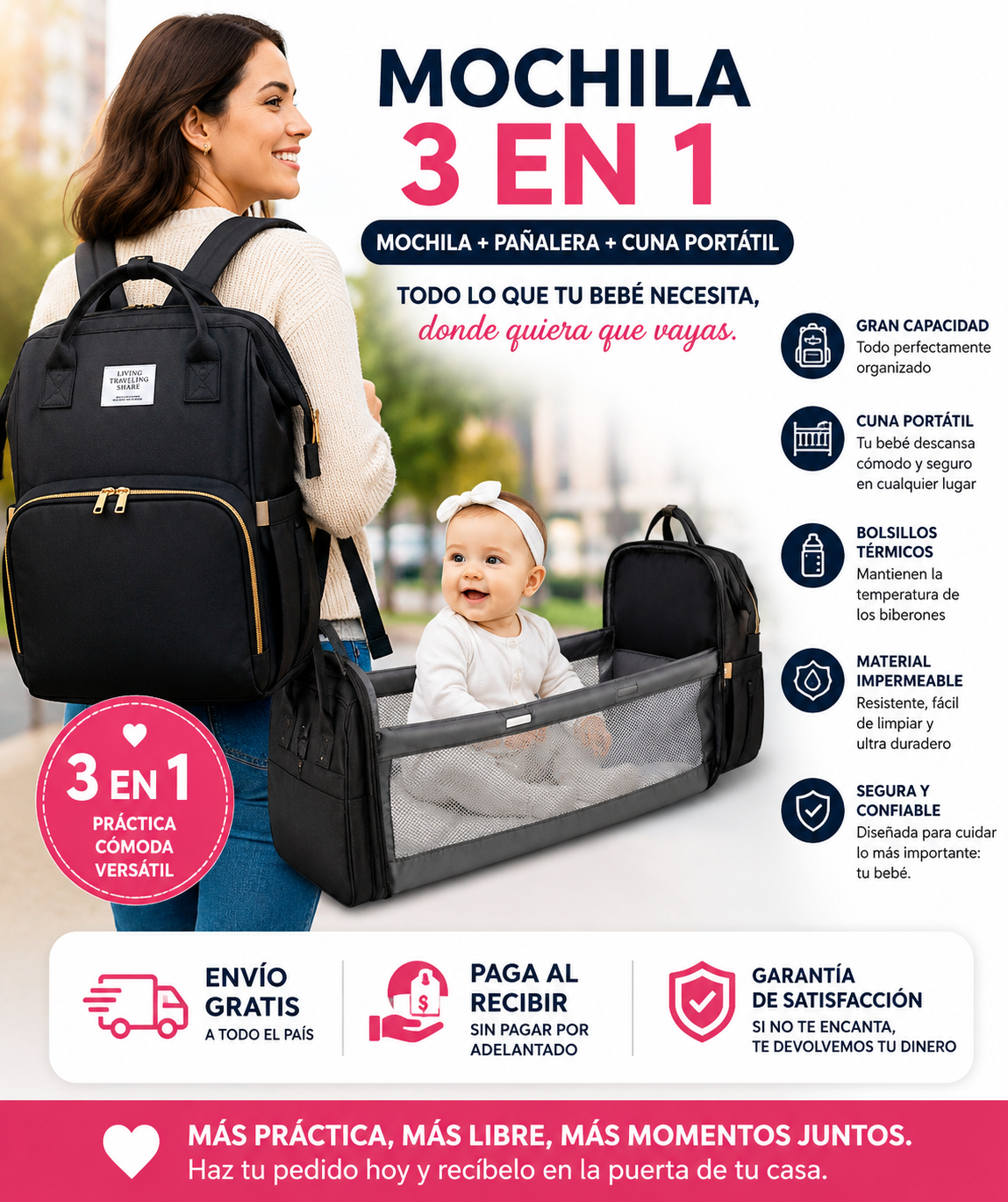 Mochila para bebé 3 en 1 | Organización, comodidad y seguridad para ti y tu bebé